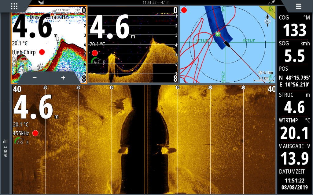 Bildschirmanzeige vom Sonargerät Typ SIMRAD